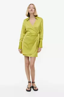 Атласное платье с трансфером H&amp;M, зеленый H&M