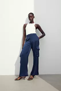 Атласные брюки-карго H&amp;M, синий H&M