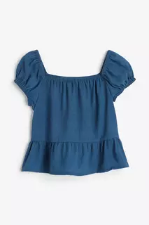 Блуза с пышными рукавами и баской H&amp;M, синий H&M