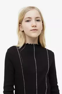 Блуза со сборками и длинными рукавами H&amp;M, черный H&M