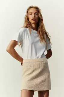 Блестящая юбка рельефной вязки H&amp;M, бежевый H&M