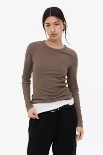Блуза из смесового модала в рубчик H&amp;M, бежевый H&M