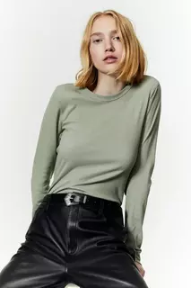 Блуза из смесового модала в рубчик H&amp;M, зеленый H&M