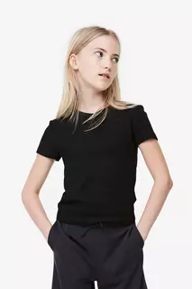 Блузка из хлопкового трикотажа в рубчик H&amp;M, черный H&M
