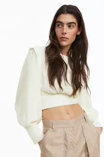 Блузка из крепа с подчеркнутыми плечами H&amp;M, бежевый H&M