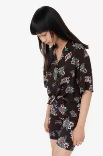 Блузка с принтом и завязками H&amp;M, черный H&M