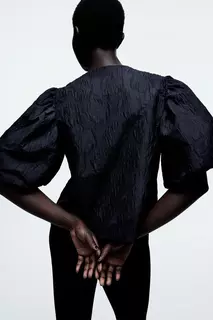 Блузка с объемными рукавами H&amp;M, черный H&M