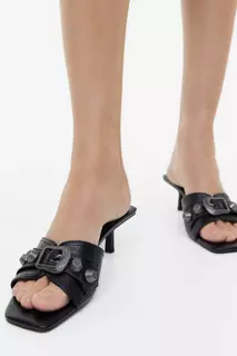 Босоножки на каблуке с люверсами H&amp;M, черный H&M