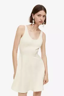 Мини-платье с расклешенной юбкой H&amp;M, бежевый H&M