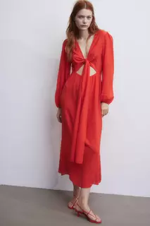 Мятое платье с завязками H&amp;M, красный H&M
