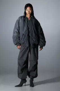Объемная куртка-бомбер H&amp;M, серый H&M