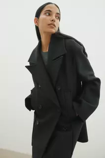 Объемное матросское пальто из смесовой шерсти H&amp;M, синий H&M