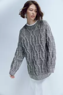 Объемный блестящий свитер цвета металлик H&amp;M, серый H&M