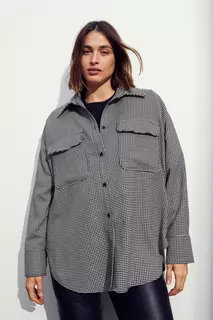 Объемный пиджак-рубашка из габардина H&amp;M, черный H&M