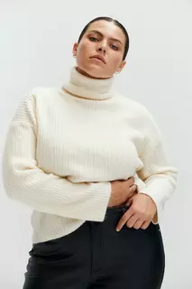 Объемный свитер с воротником-поло H&amp;M, бежевый H&M
