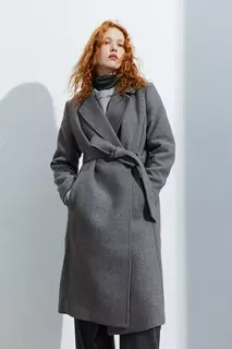 Пальто с поясом H&amp;M, серый H&M