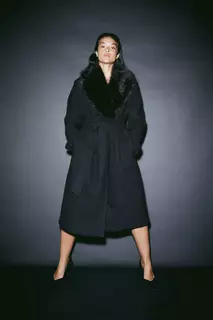 Пальто с пуховым воротником H&amp;M, черный H&M