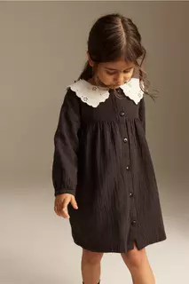 Платье из двойного хлопка с воротником H&amp;M, черный H&M