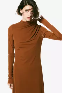 Платье из джерси с низким воротником-поло H&amp;M, коричневый H&M