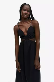 Платье из поплина с вырезами H&amp;M, черный H&M