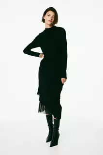 Платье из джерси с низким воротником-поло H&amp;M, черный H&M