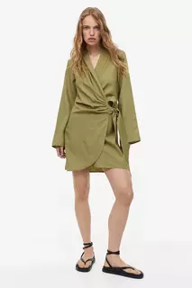 Платье из смесового льна с трансфером H&amp;M, зеленый H&M