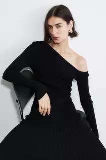 Платье на одно плечо из эластичного трикотажа H&amp;M, черный H&M