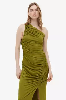 Платье на одно плечо с драпировкой H&amp;M, зеленый H&M