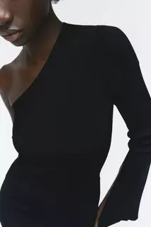 Платье на одно плечо из эластичного трикотажа H&amp;M, черный H&M