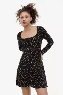Платье со сборками и кружевной окантовкой H&amp;M, черный H&M