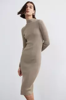 Платье эластичного трикотажа с низким воротником-поло H&amp;M, бежевый H&M