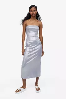 Платье-бандо из блестящей металлизированной ткани H&amp;M, серебряный H&M
