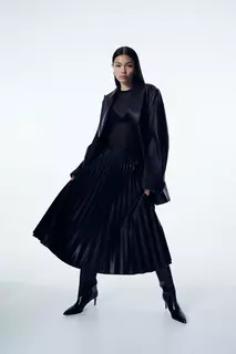 Плиссированная юбка из ворсованной ткани H&amp;M, черный H&M