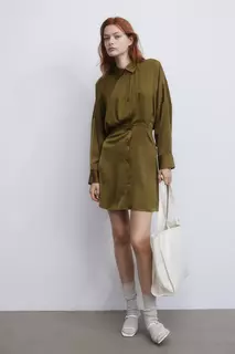 Платье-рубашка из атласа H&amp;M, зеленый H&M