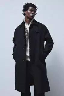 Полушерстяное пальто свободного кроя средней длины H&amp;M, черный H&M