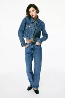 Прямые высокие джинсы H&amp;M, синий H&M