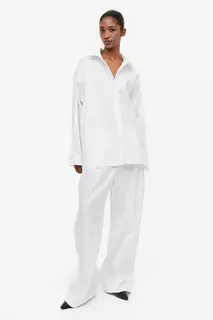 Рубашка из смесового льна с кружевной спинкой H&amp;M, белый H&M