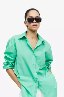 Рубашка из хлопкового поплина H&amp;M, зеленый H&M