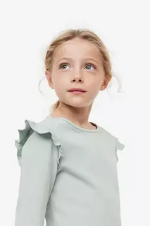 Рубчатая блузка с рюшами H&amp;M, зеленый H&M