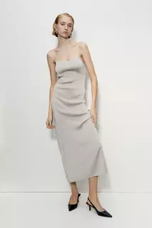 Сверкающее длинное платье тонкой вязки H&amp;M, серый H&M