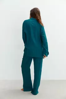 Самодельные штаны из мятой ткани H&amp;M, зеленый H&M