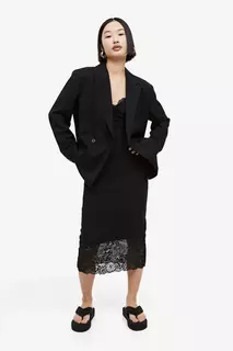 Сетчатое платье с кружевной окантовкой H&amp;M, черный H&M