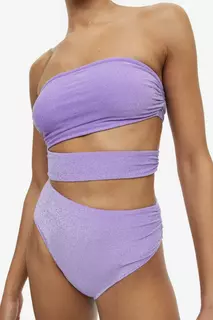 Сплошной купальник с высокими штанинами и вырезами H&amp;M, фиолетовый H&M