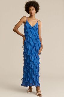 Платье Bhldn Jia с V-образным вырезом и рюшами косого выреза, синий