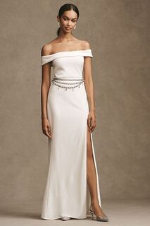 Платье Bhldn Daniella макси из эластичного крепа с открытыми плечами, белый