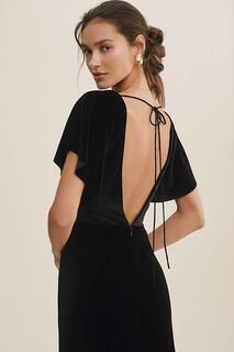 Бархатное платье Jenny Yoo Ellis эластичное с открытыми рукавами и открытой спиной, черный