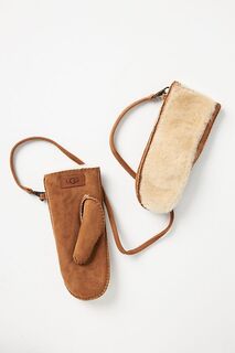 Открытые варежки UGG из овчины, коричневый