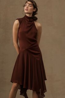 Платье Anthropologie асимметричное миди с драпировкой, коричневый