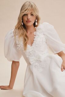 Свадебное платье Viktor &amp; Rolf for BHLDN Eloise из органзы с пышными рукавами, айвори