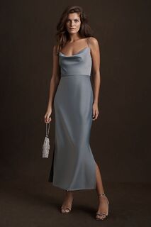 Платье-комбинация BHLDN Cali миди с воротником-хомутом, пыльно-синий